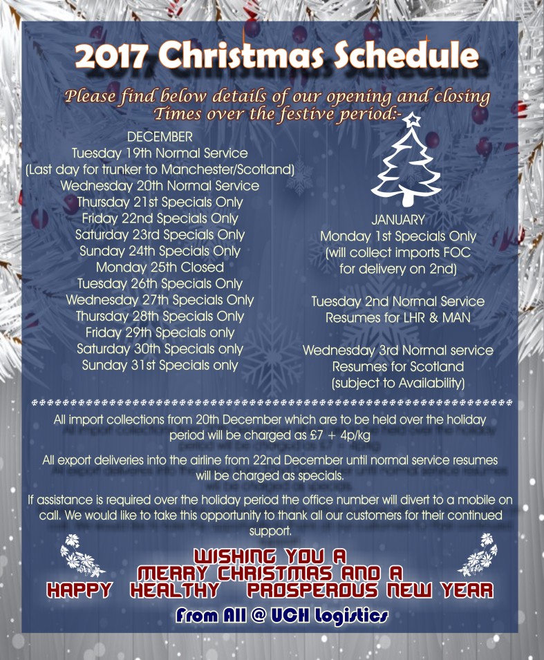 2017 Christmas Schedule